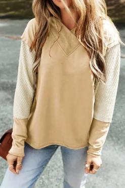 Hot Dear-Lover Contrast Sleeves Patchwork Colorblock Hoodie Parchment