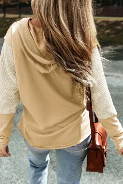 Hot Dear-Lover Contrast Sleeves Patchwork Colorblock Hoodie Parchment