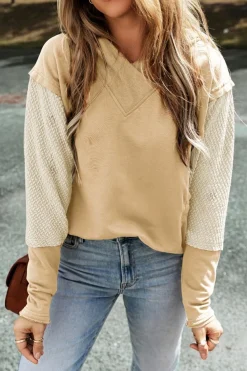 Hot Dear-Lover Contrast Sleeves Patchwork Colorblock Hoodie Parchment
