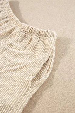 Online Dear-Lover Corded Knit Long Sleeve Top and High Waist Shorts Set Parchment