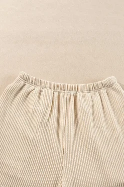 Online Dear-Lover Corded Knit Long Sleeve Top and High Waist Shorts Set Parchment
