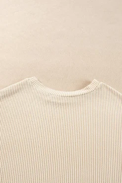 Online Dear-Lover Corded Knit Long Sleeve Top and High Waist Shorts Set Parchment