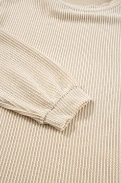 Online Dear-Lover Corded Knit Long Sleeve Top and High Waist Shorts Set Parchment