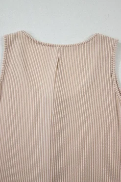 Discount Dear-Lover Corded Knit Side Pockets Buttoned Sleeveless Romper Parchment