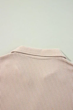 Discount Dear-Lover Corded Turn-down V Neck Bubble Sleeve Babydoll Blouse Parchment