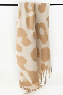 Sale Dear-Lover Cow Print Fringed Winter Large Scarf Parchment