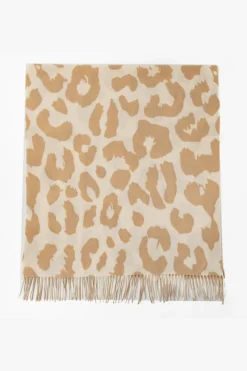 Sale Dear-Lover Cow Print Fringed Winter Large Scarf Parchment
