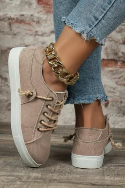 Sale Dear-Lover Criss Cross Slip On Canvas Flats Parchment