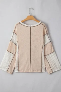 New Dear-Lover Crochet Detail Exposed Seam High Low Loose Top Parchment