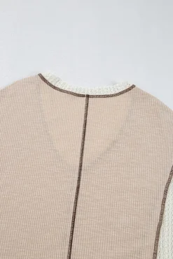 New Dear-Lover Crochet Detail Exposed Seam High Low Loose Top Parchment