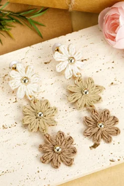 New Dear-Lover Crochet Flowers Stud Dangle Earrings Parchment