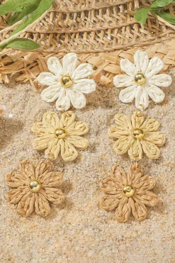 New Dear-Lover Crochet Flowers Stud Dangle Earrings Parchment