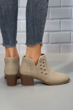 Best Dear-Lover Cut Out Suede Pointed Toe Heeled Ankle Boots Parchment