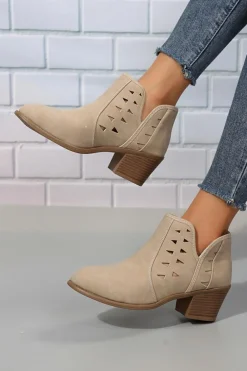 Best Dear-Lover Cut Out Suede Pointed Toe Heeled Ankle Boots Parchment