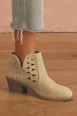 Best Dear-Lover Cut Out Suede Pointed Toe Heeled Ankle Boots Parchment