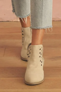 Best Dear-Lover Cut Out Suede Pointed Toe Heeled Ankle Boots Parchment