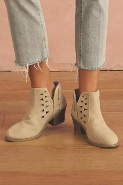 Best Dear-Lover Cut Out Suede Pointed Toe Heeled Ankle Boots Parchment