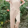 Fashion Dear-Lover Exposed Seam Ribbed Tee and Pants Two-piece Outfit Parchment