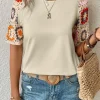 Clearance Dear-Lover Floral Crochet Short Sleeve Top Parchment