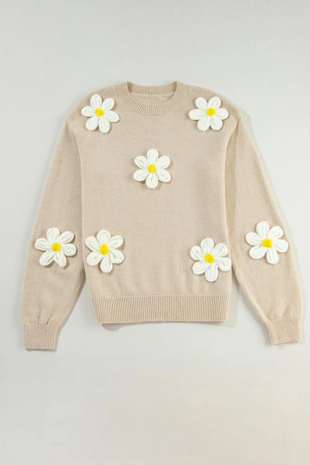Fashion Dear-Lover Floral Crochet Chunky Knit Sweater Parchment