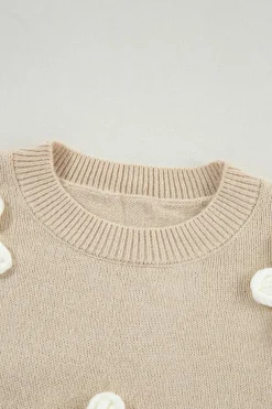 Fashion Dear-Lover Floral Crochet Chunky Knit Sweater Parchment