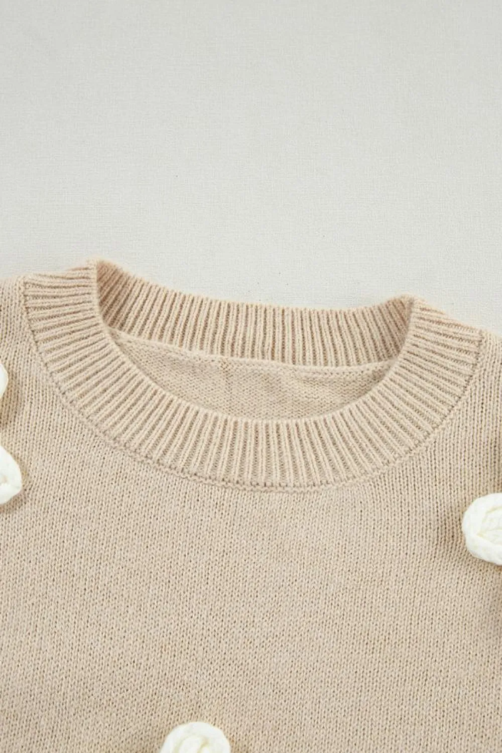 Fashion Dear-Lover Floral Crochet Chunky Knit Sweater Parchment