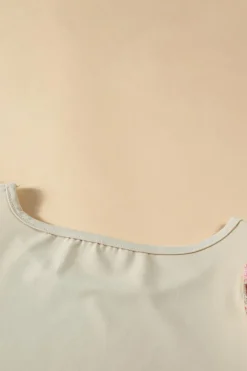 Clearance Dear-Lover Floral Crochet Short Sleeve Top Parchment
