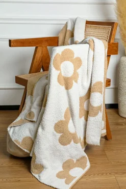 Clearance Dear-Lover Floral Printed Soft Throw Blanket 127*152cm Parchment