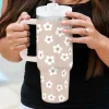 Outlet Dear-Lover Floret Print Stainless Tumbler With Lid And Straw 40oz Parchment