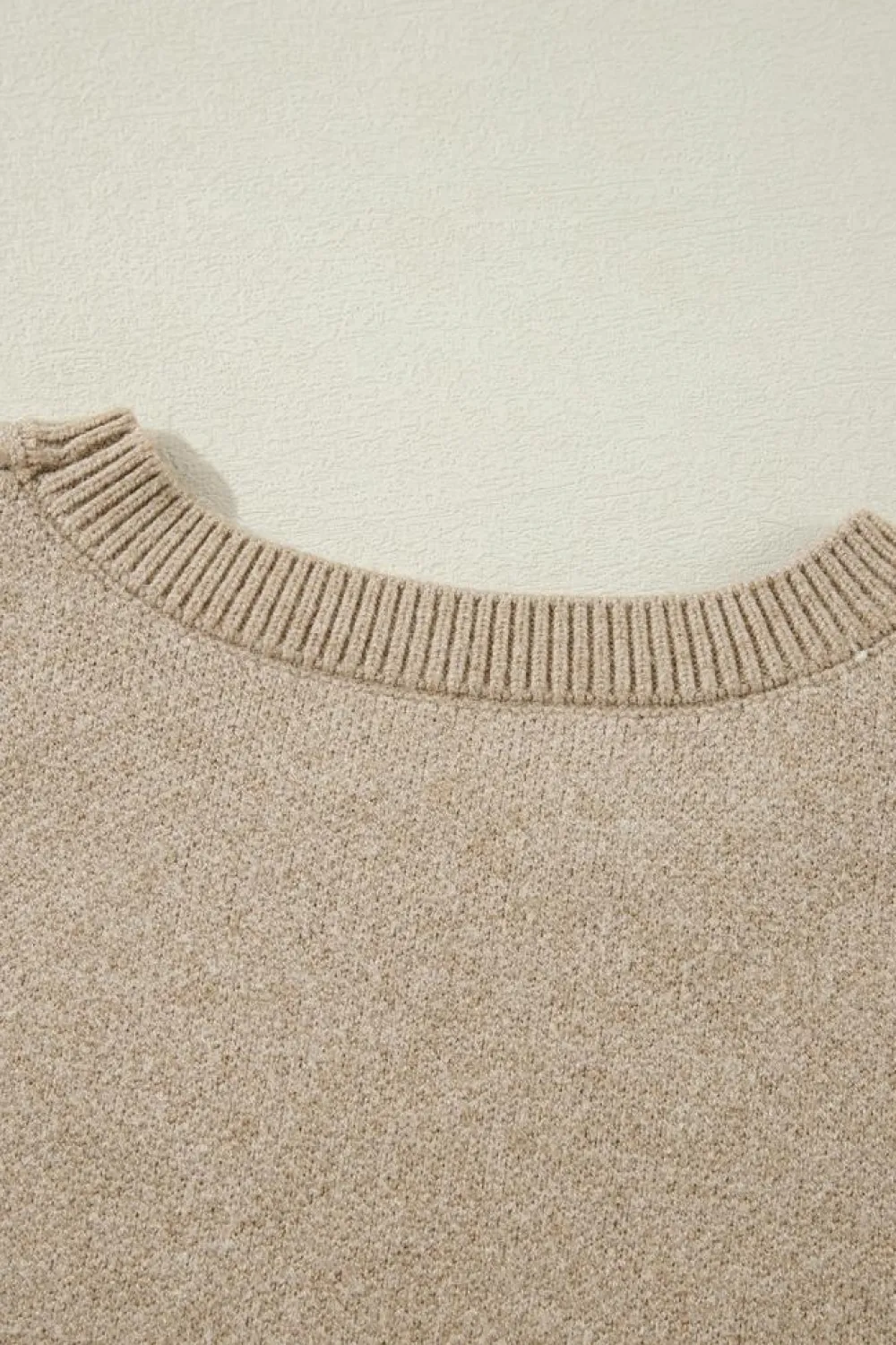Hot Dear-Lover Flower Pattern Ribbed Trim Crew Neck Sweater Parchment