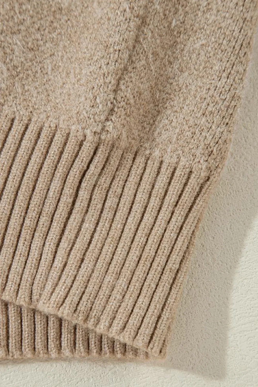 Hot Dear-Lover Flower Pattern Ribbed Trim Crew Neck Sweater Parchment