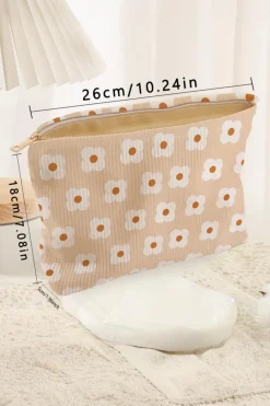 Hot Dear-Lover Flowers Print Textured Corduroy Large Makeup Bag Parchment