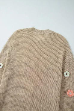 Discount Dear-Lover Hello Floral Embroidered Knit Loose Sweater Parchment