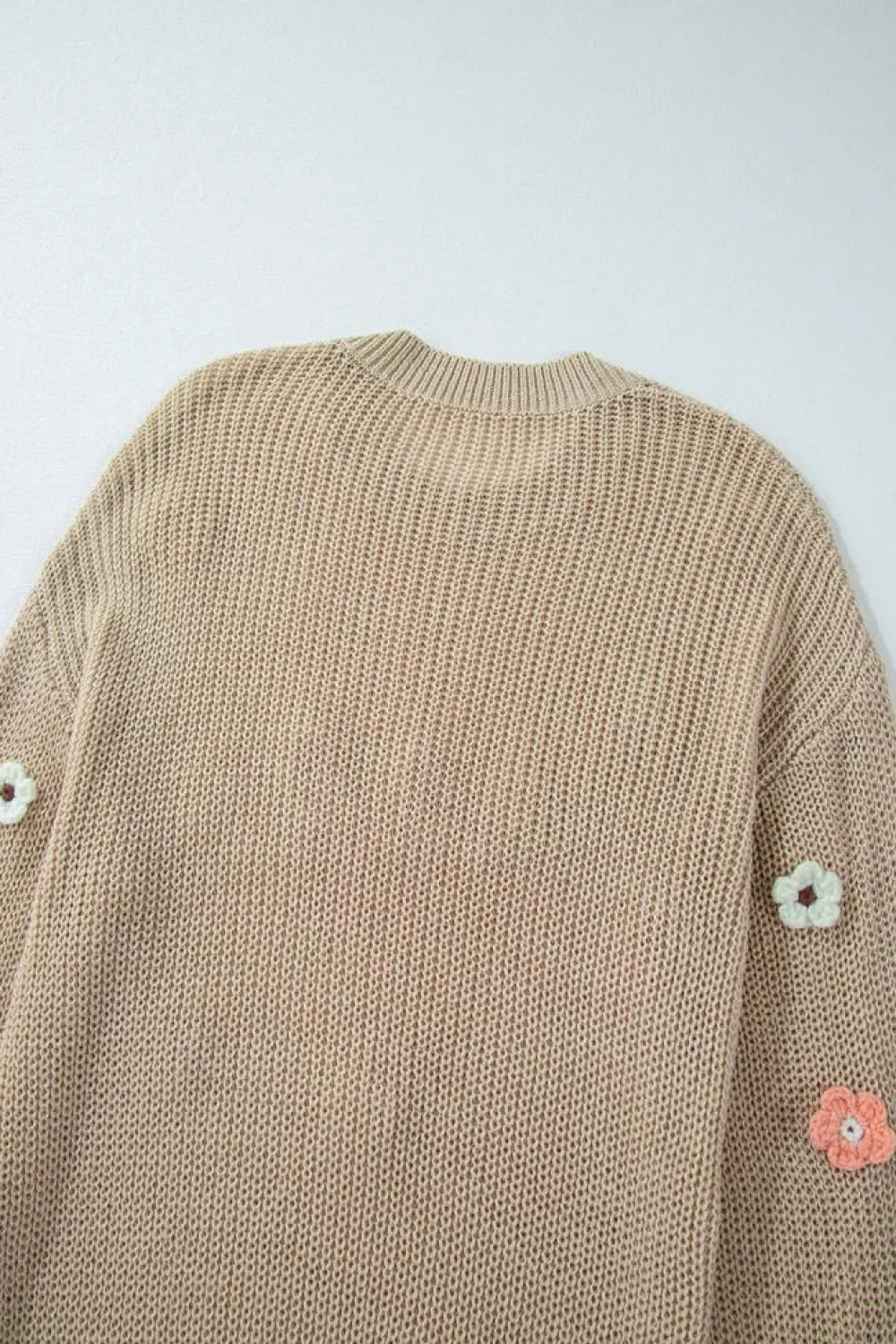 Discount Dear-Lover Hello Floral Embroidered Knit Loose Sweater Parchment