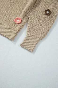 Discount Dear-Lover Hello Floral Embroidered Knit Loose Sweater Parchment