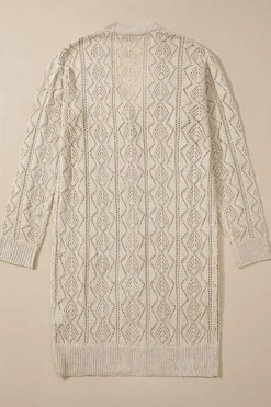 Discount Dear-Lover Hollow Out Buttons Front Long Cardigan Parchment