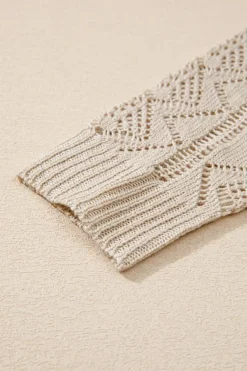 Discount Dear-Lover Hollow Out Buttons Front Long Cardigan Parchment