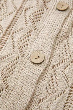 Discount Dear-Lover Hollow Out Buttons Front Long Cardigan Parchment