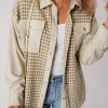 Hot Dear-Lover Houndstooth Corduroy Patchwork Flap Pocket Shacket Parchment