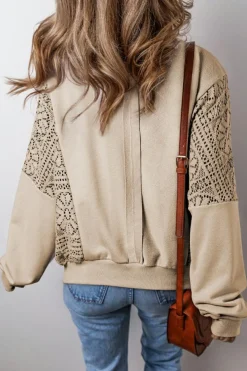 Sale Dear-Lover Knit Crochet Exposed Seam Ribbed Trim Sweatshirt Parchment