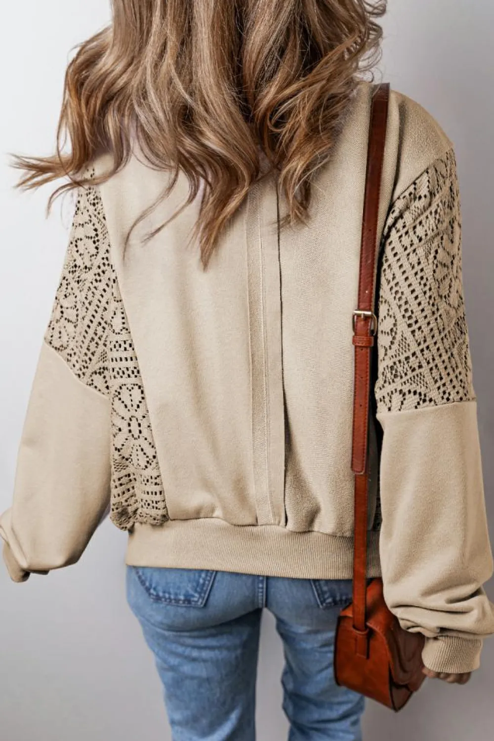Sale Dear-Lover Knit Crochet Exposed Seam Ribbed Trim Sweatshirt Parchment