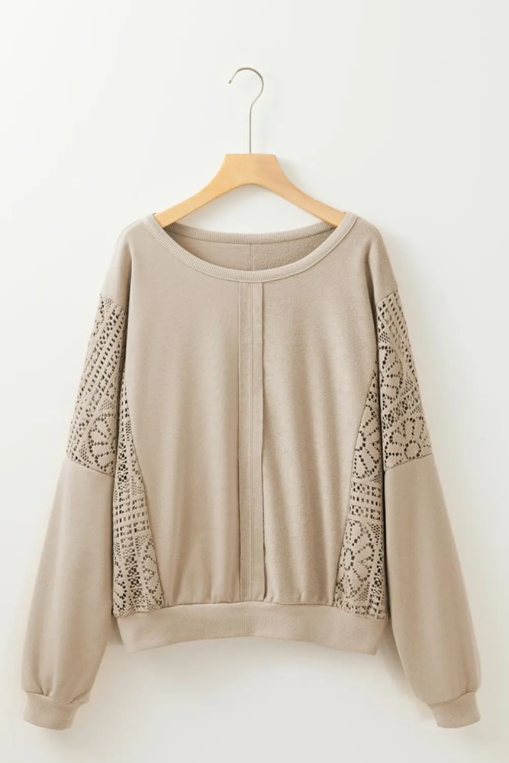 Sale Dear-Lover Knit Crochet Exposed Seam Ribbed Trim Sweatshirt Parchment