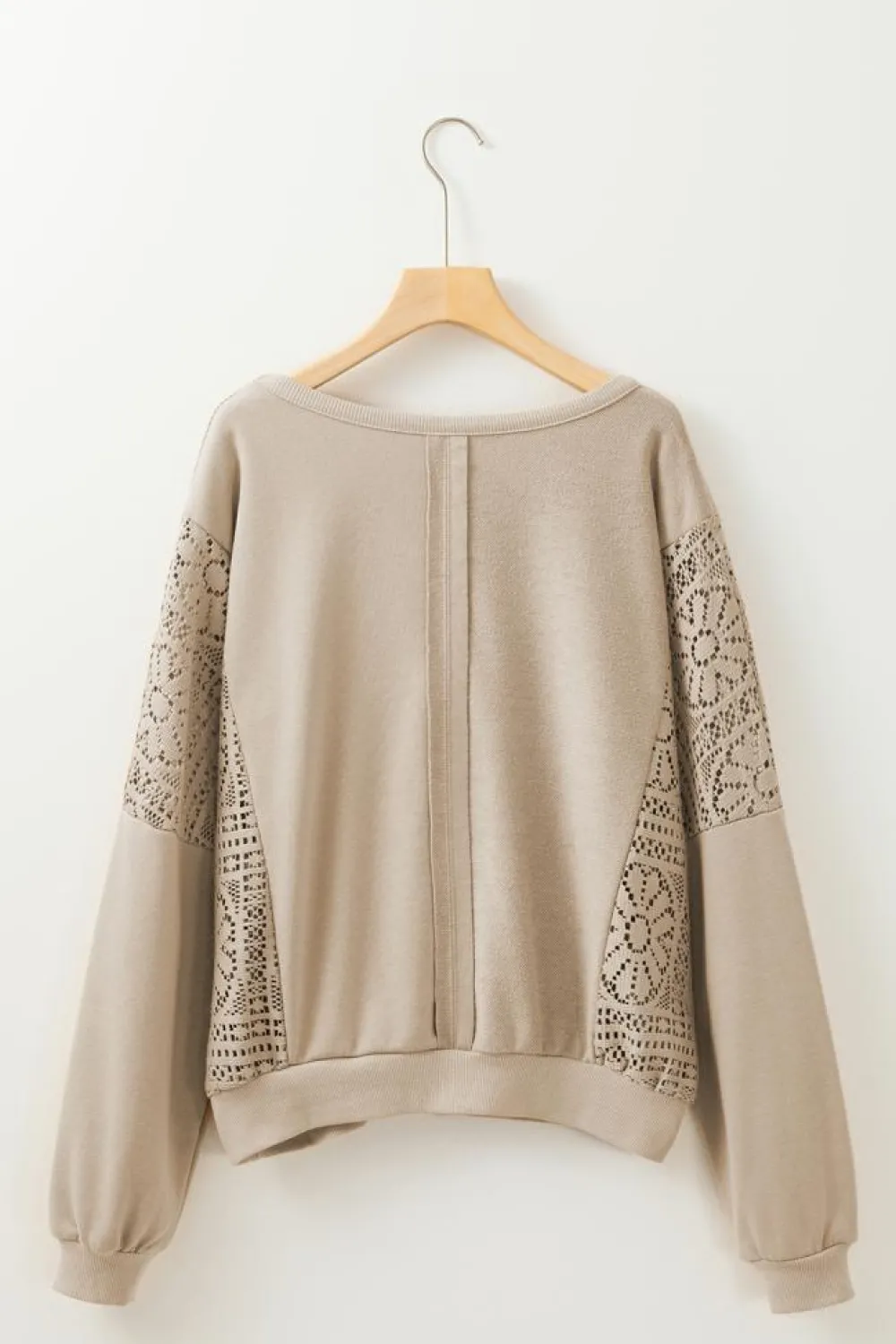 Sale Dear-Lover Knit Crochet Exposed Seam Ribbed Trim Sweatshirt Parchment