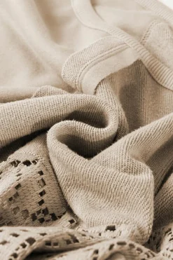 Sale Dear-Lover Knit Crochet Exposed Seam Ribbed Trim Sweatshirt Parchment