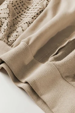 Sale Dear-Lover Knit Crochet Exposed Seam Ribbed Trim Sweatshirt Parchment
