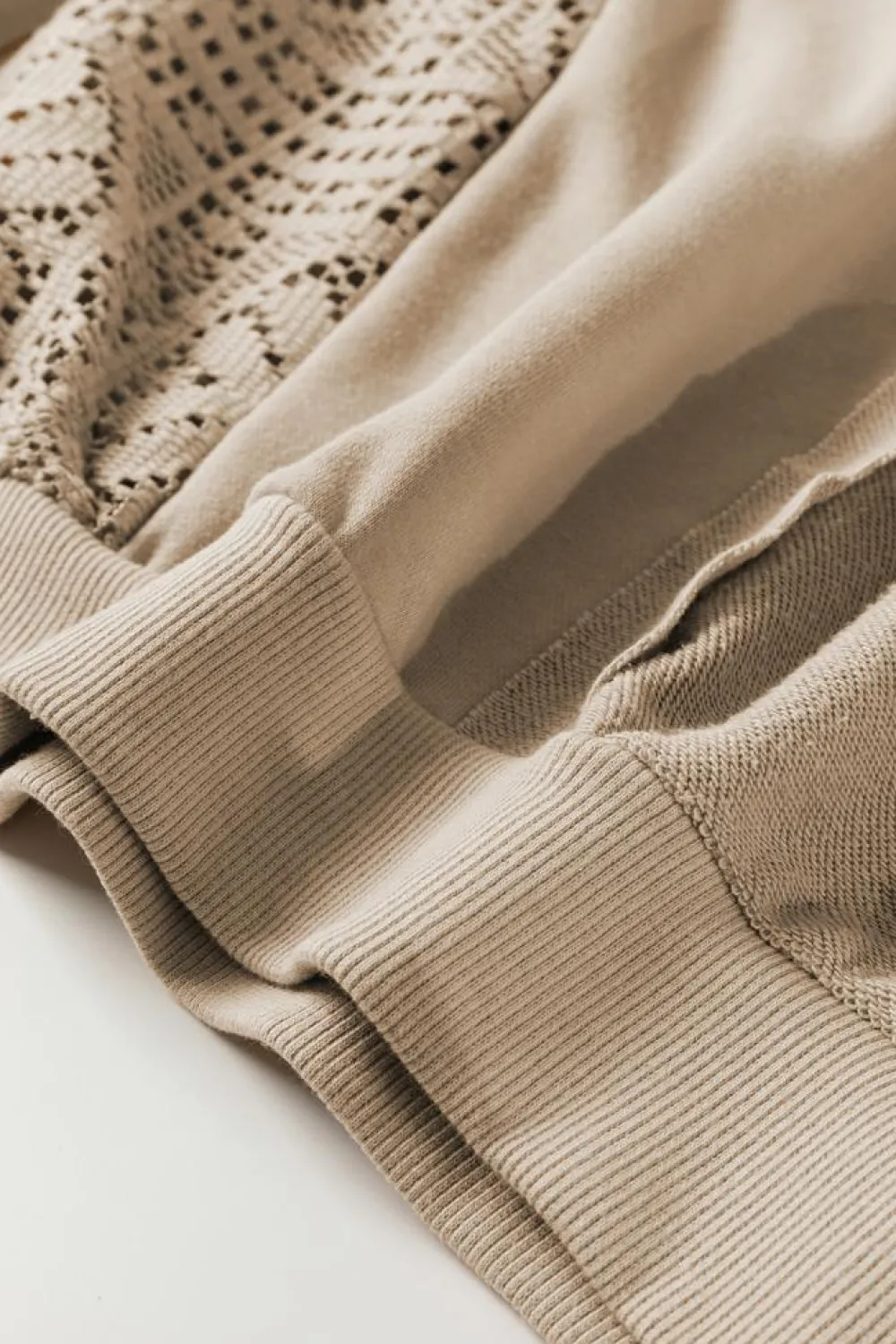 Sale Dear-Lover Knit Crochet Exposed Seam Ribbed Trim Sweatshirt Parchment
