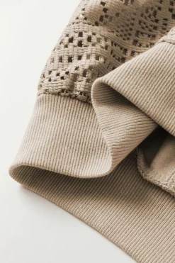 Sale Dear-Lover Knit Crochet Exposed Seam Ribbed Trim Sweatshirt Parchment