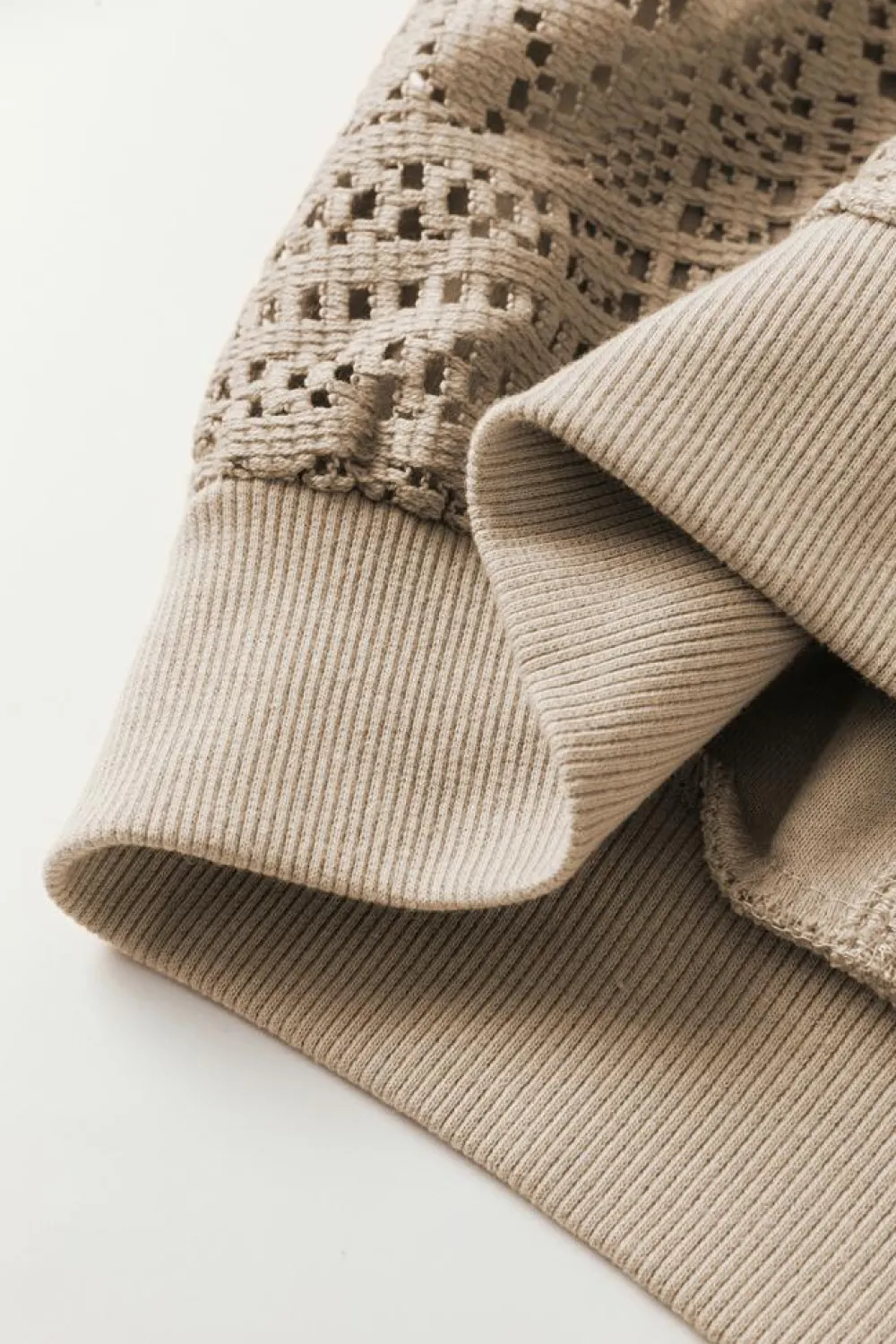 Sale Dear-Lover Knit Crochet Exposed Seam Ribbed Trim Sweatshirt Parchment