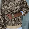 Sale Dear-Lover Leopard Print Crew Neck Sweatshirt Parchment