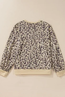 Sale Dear-Lover Leopard Print Crew Neck Sweatshirt Parchment
